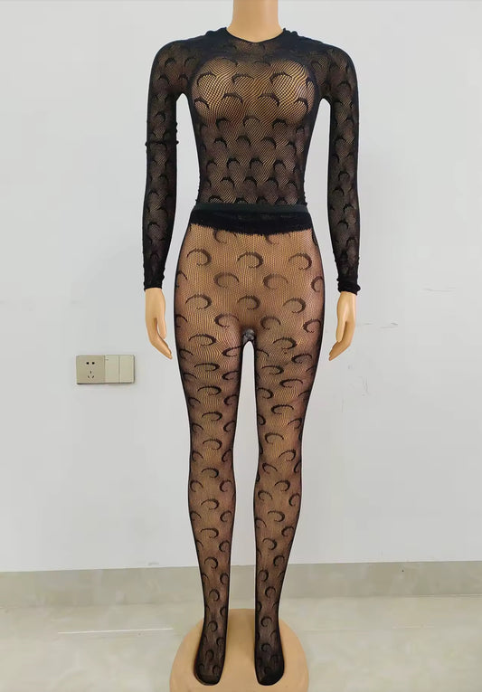 Mesh Moon Long Sleeve Top and Leggings 2-Piece Set