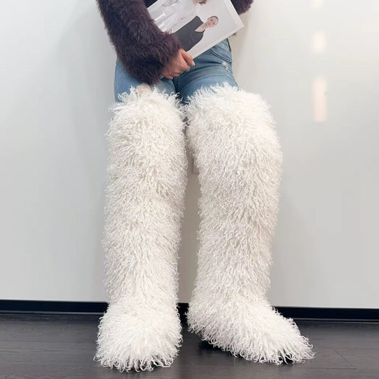 Mongolian Fur Knee High Boots