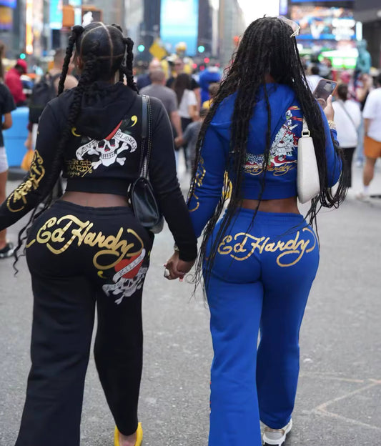 Ed Hardy Cropped Hoodie & Sweats 2-Piece Set