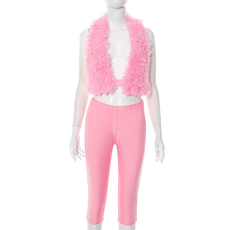 HellaFuzzy Halter Neck Two-Piece Set