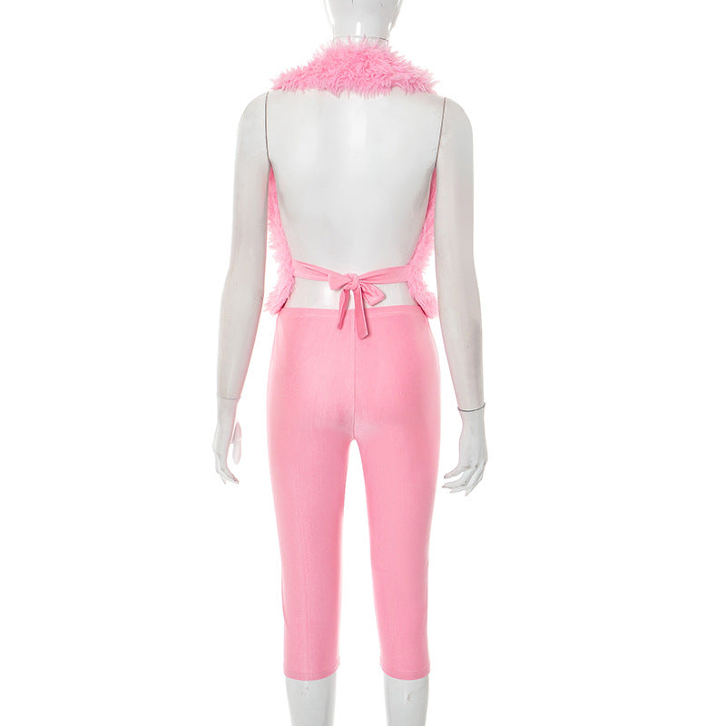 HellaFuzzy Halter Neck Two-Piece Set