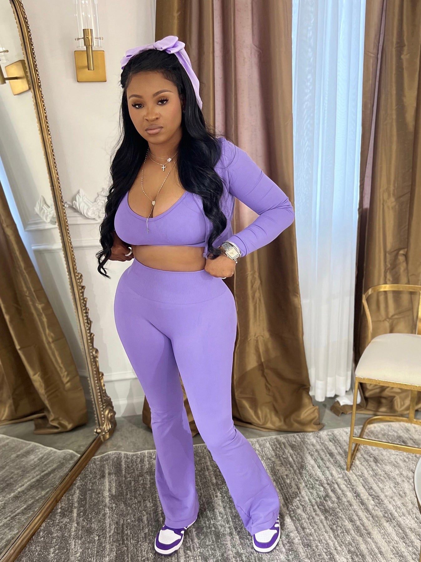 BoujieeBralette & Long Sleeve 3-piece Pants Set