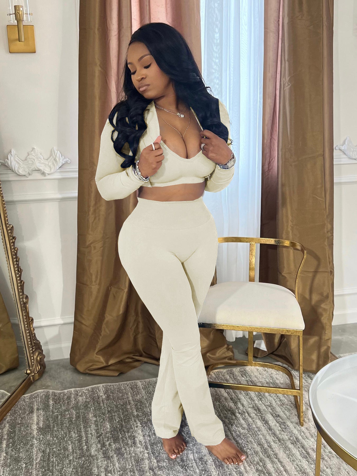 BoujieeBralette & Long Sleeve 3-piece Pants Set